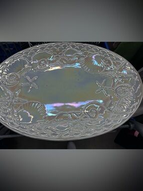 Iridescent Shell Motif Ceramic Serving Platter - White
